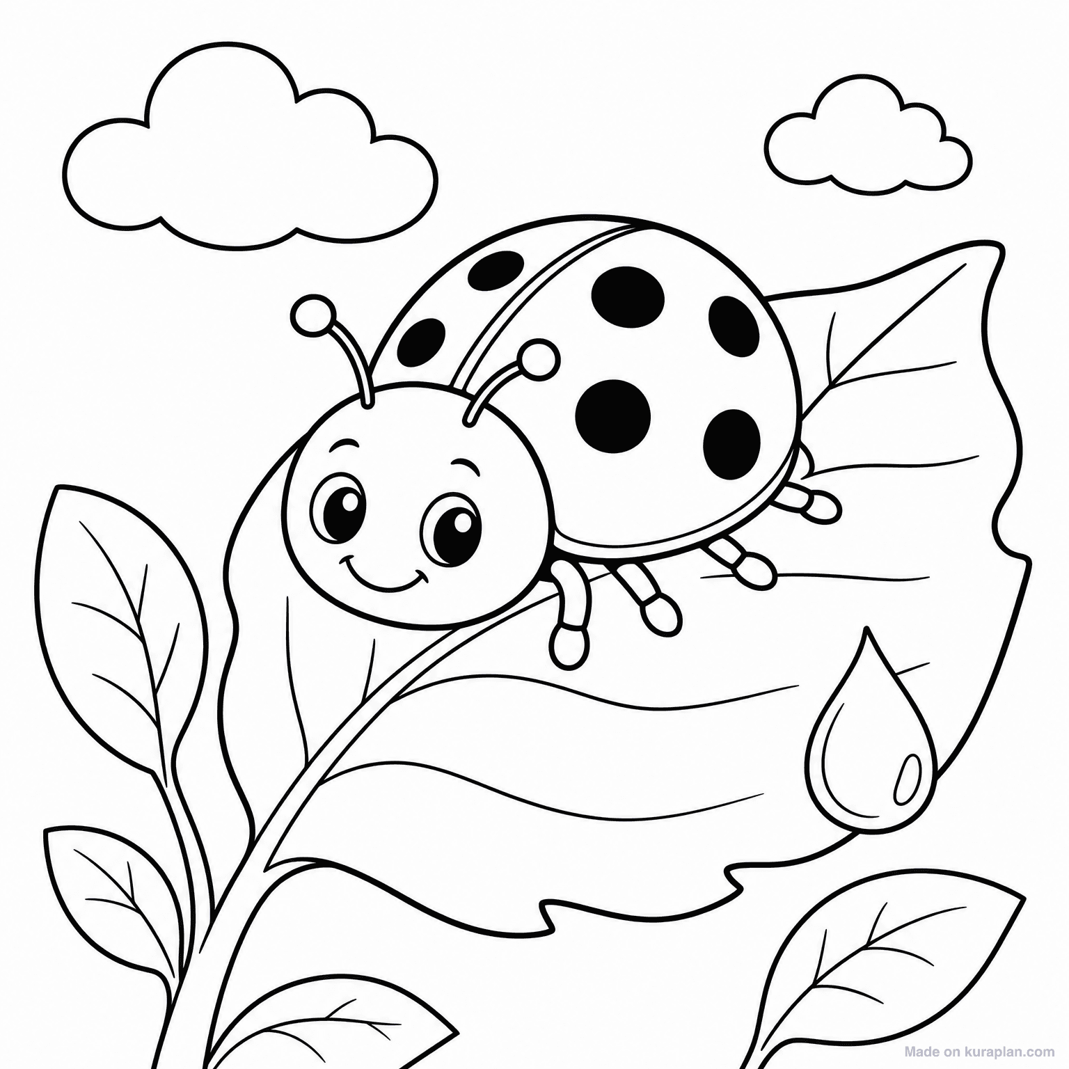 Ladybug on Leaf — Coloring Page