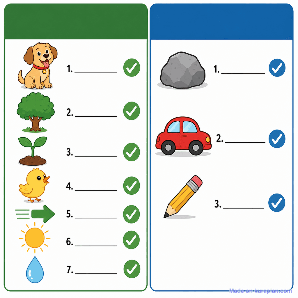Characteristics of Living vs Non-Living Things (simple, unlabeled)