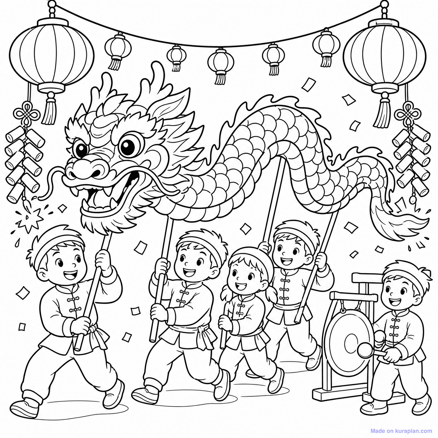 Lunar New Year Dragon Dance — Coloring Page