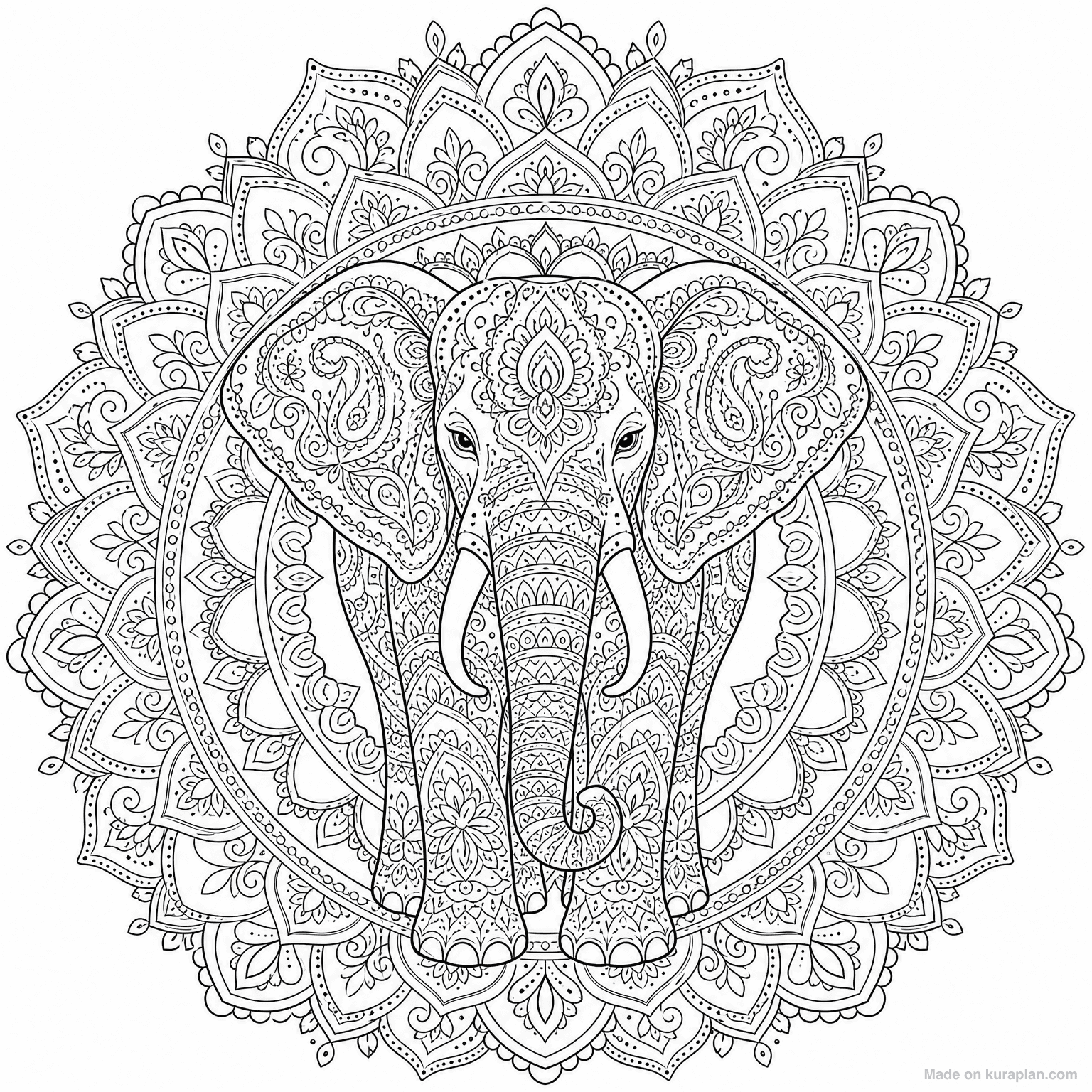 Elephant Mandala — Coloring Page