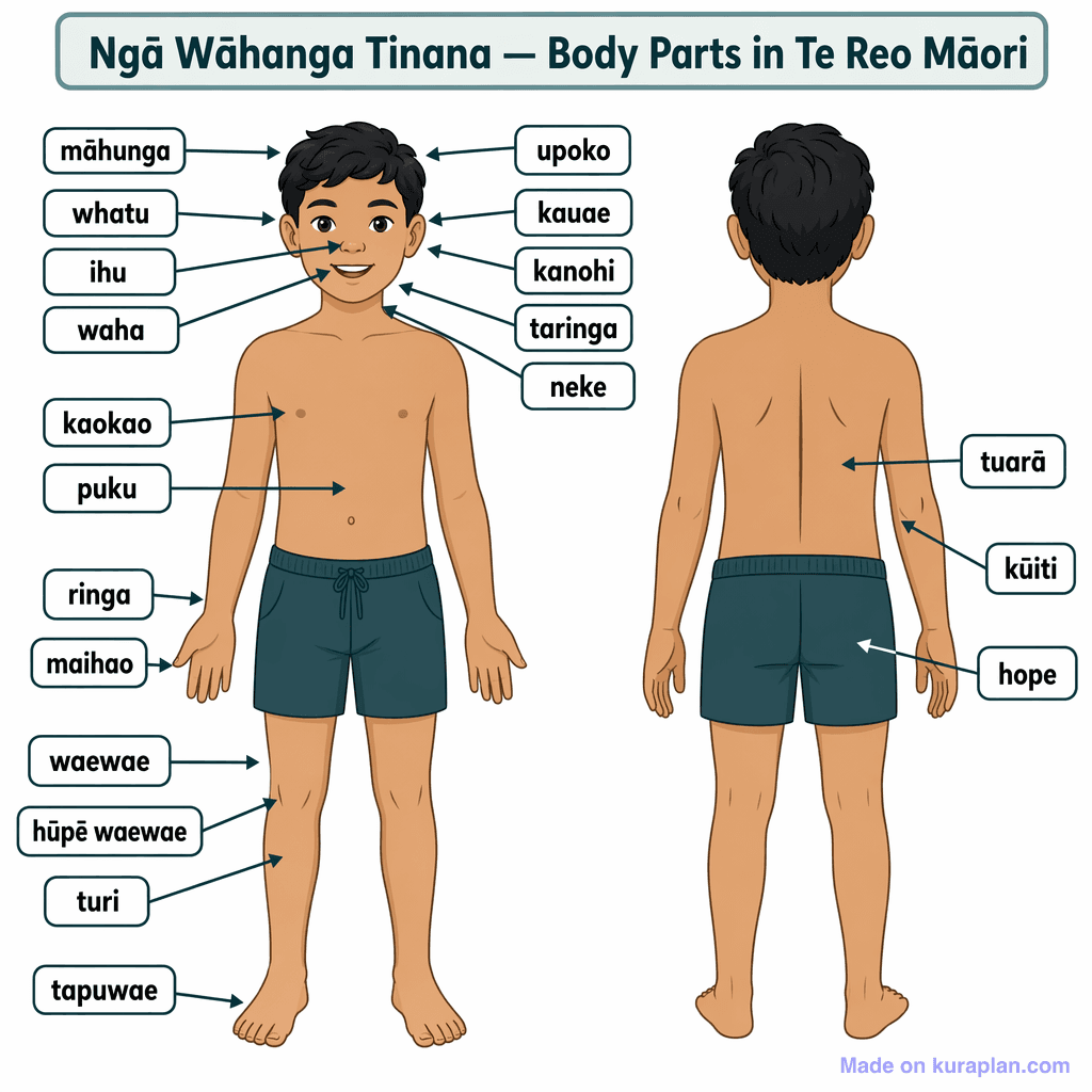 Ngā Wāhanga Tinana — Body Parts in Te Reo Māori (detailed)