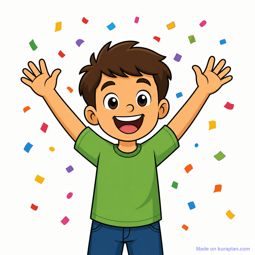 Mascot Kid Cheering Arms Up