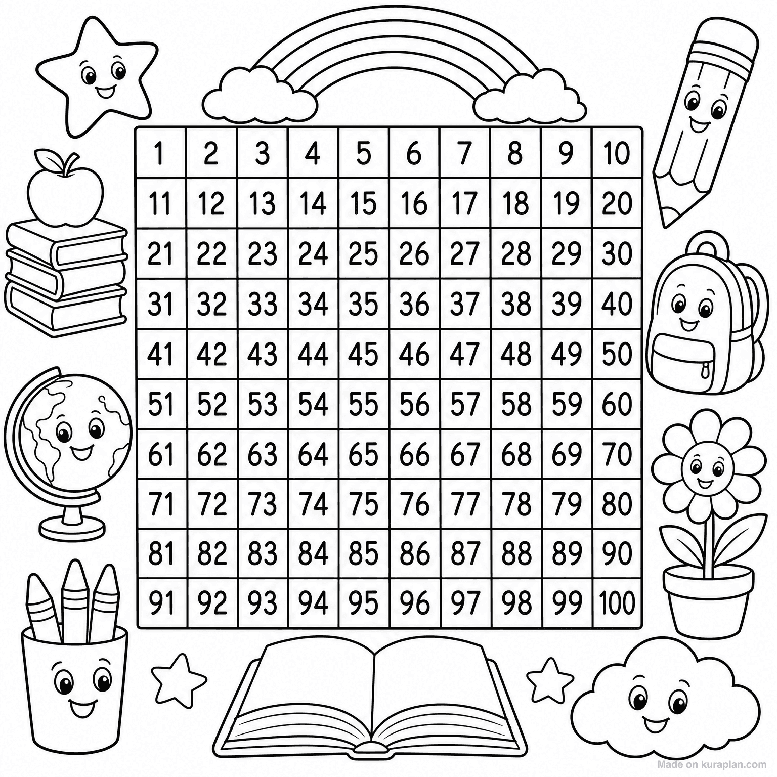 Hundred Chart (Blank) — Coloring Page