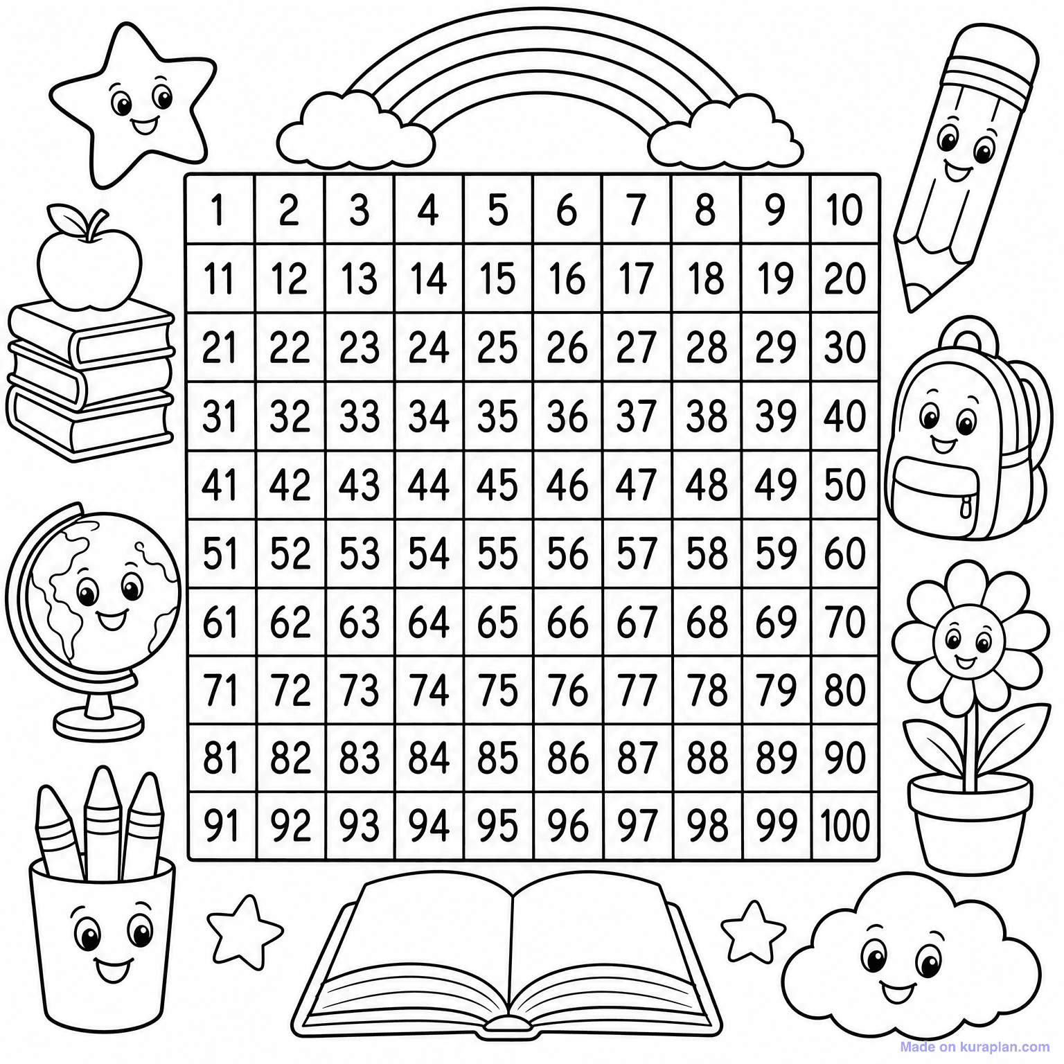 Hundred Chart (Blank) — Coloring Page