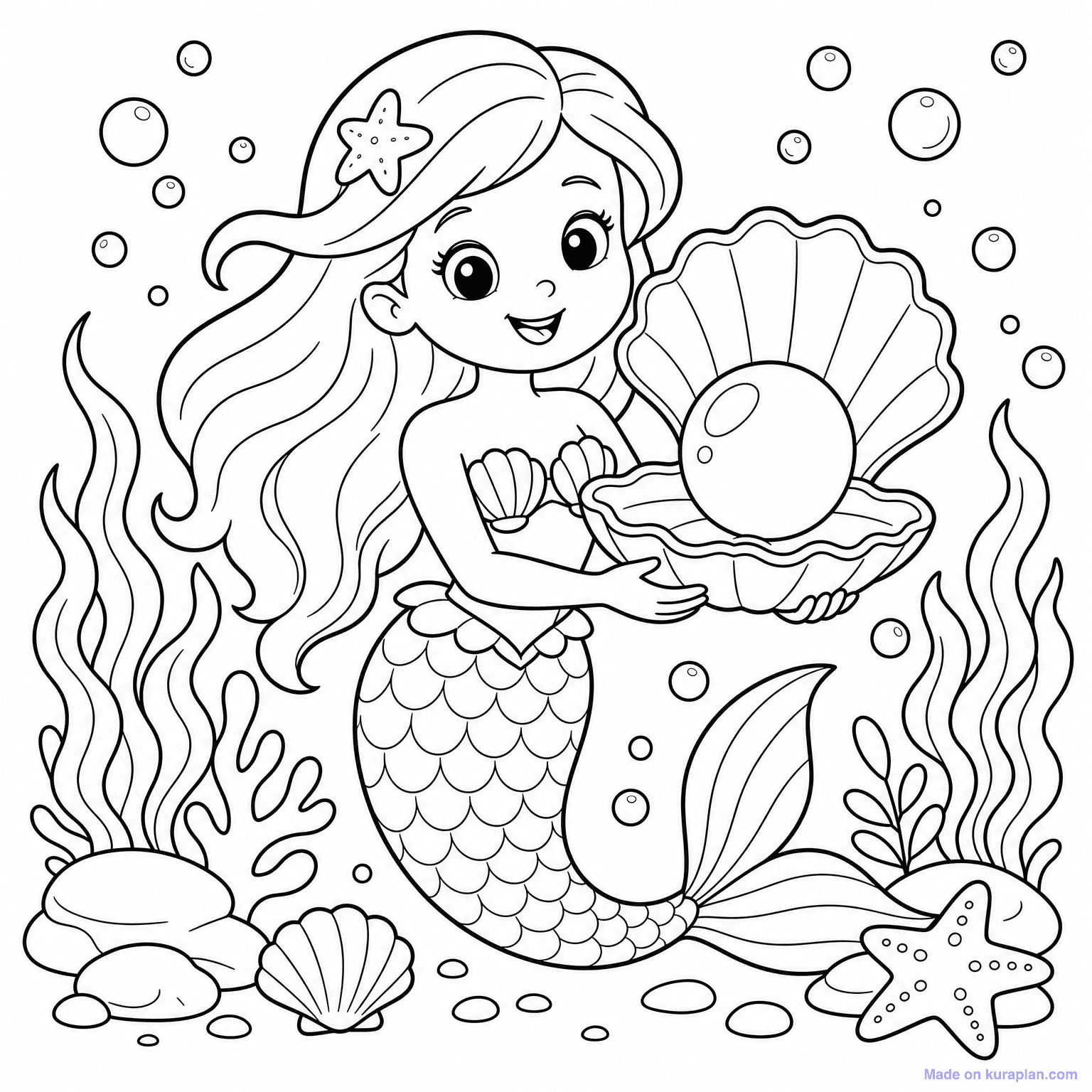 Mermaid with Pearl — Coloring Page