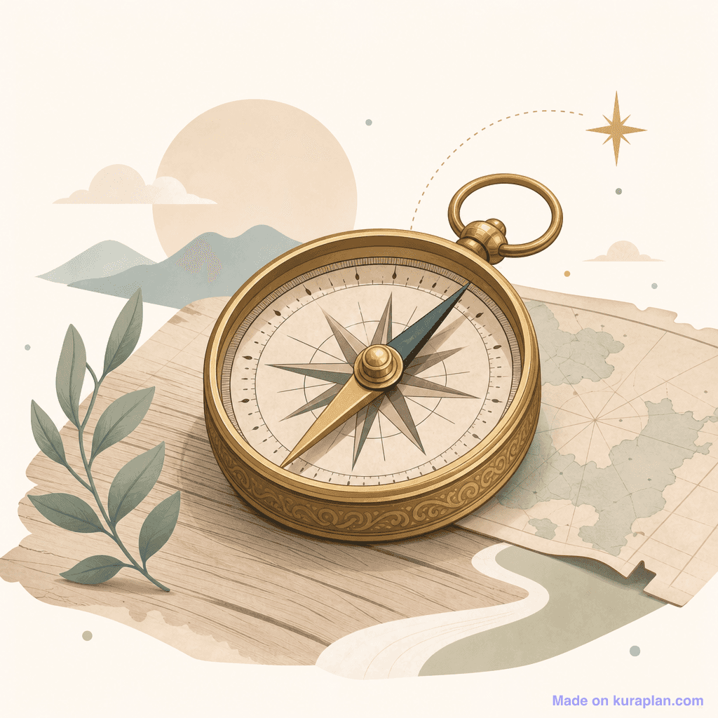 Brass compass on map