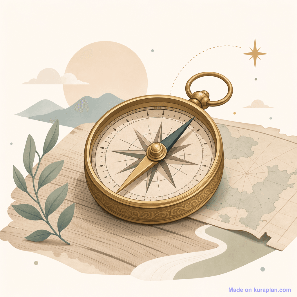 Brass compass on map