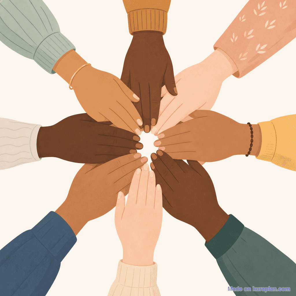 Diverse hands joined in circle