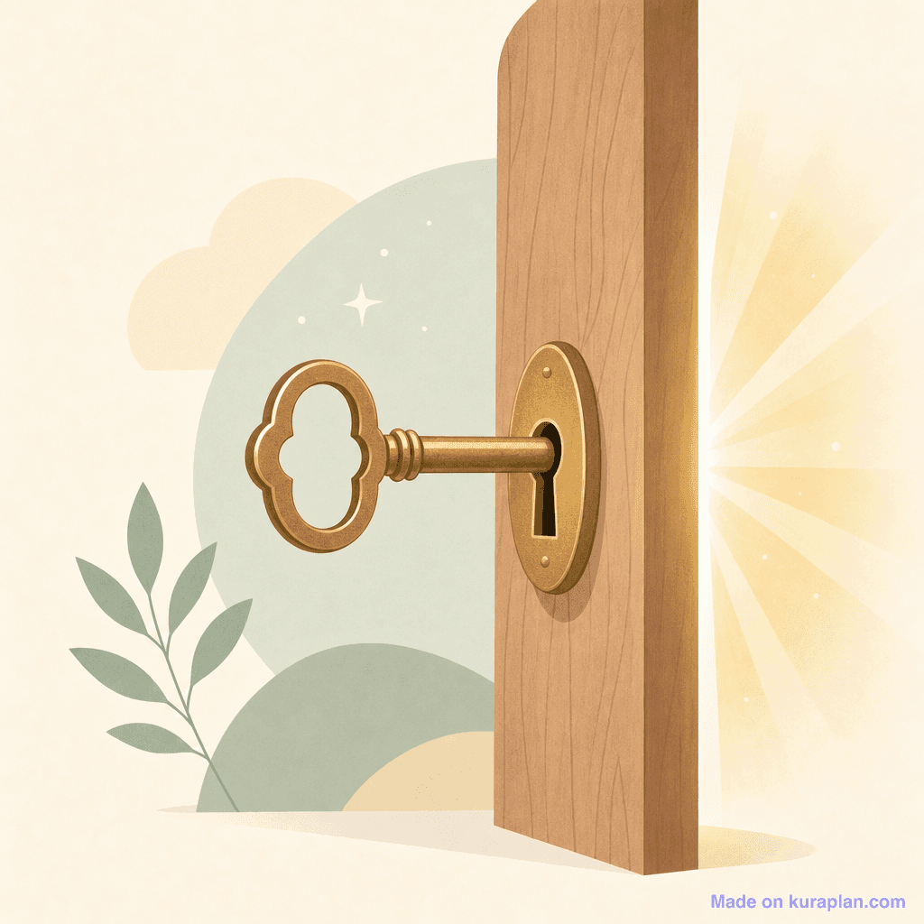 Brass key in glowing door
