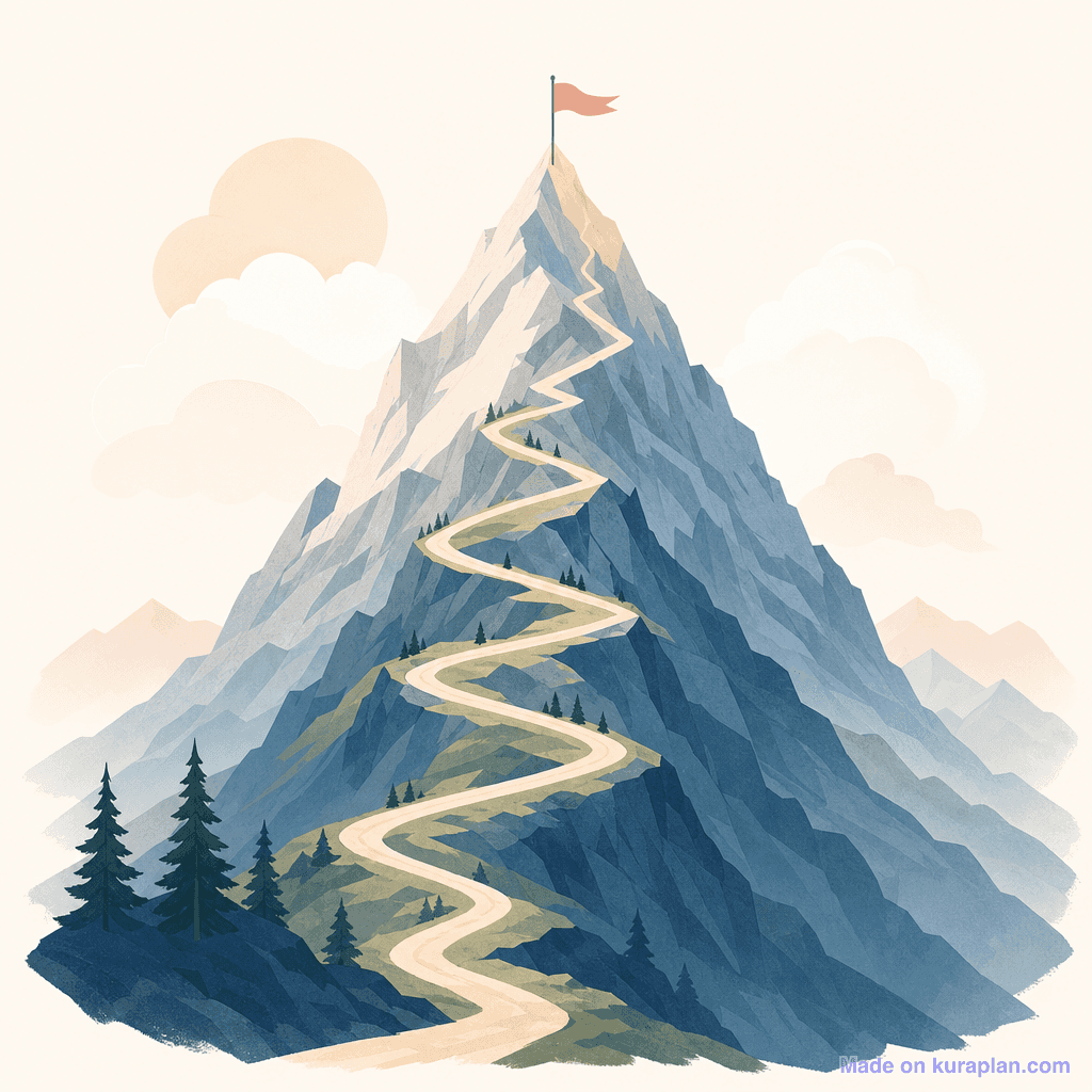 Mountain peak with summit flag