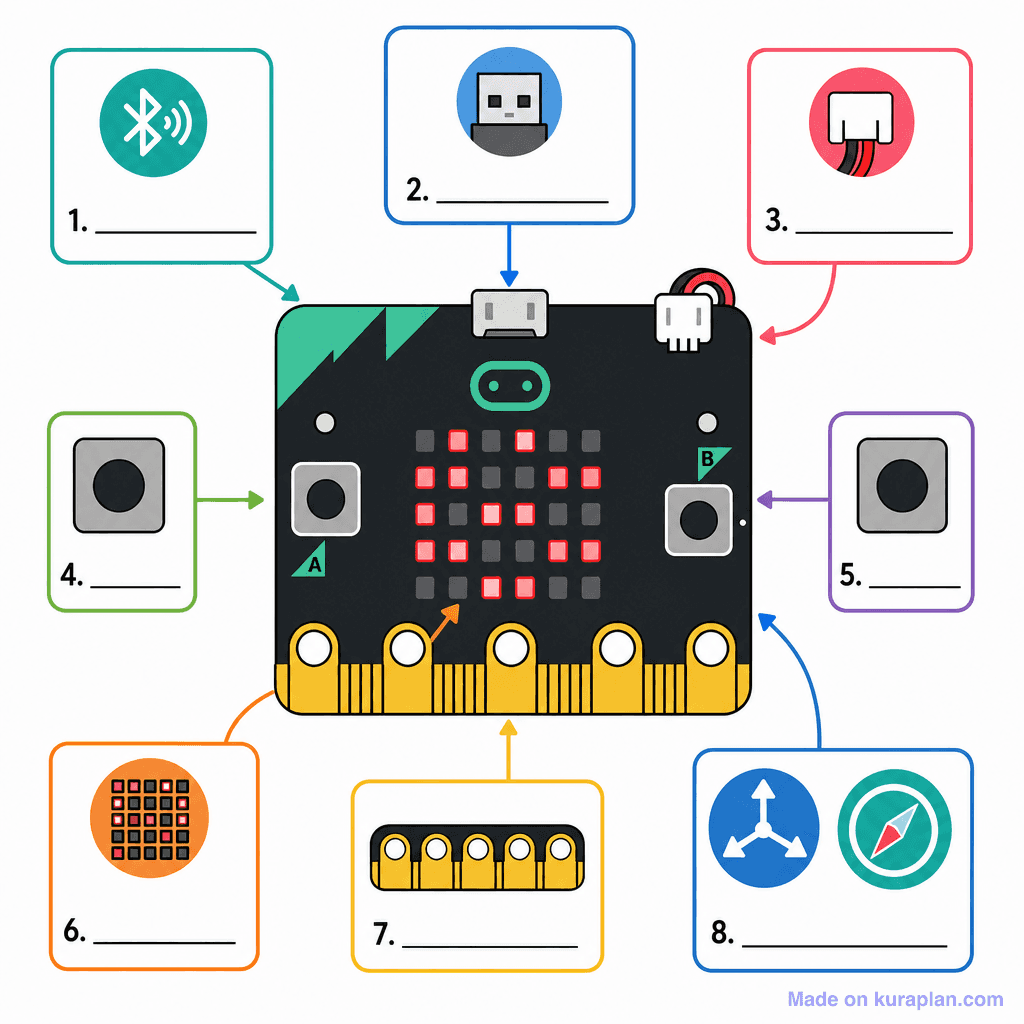 BBC micro:bit Components and Features (simple, unlabeled)