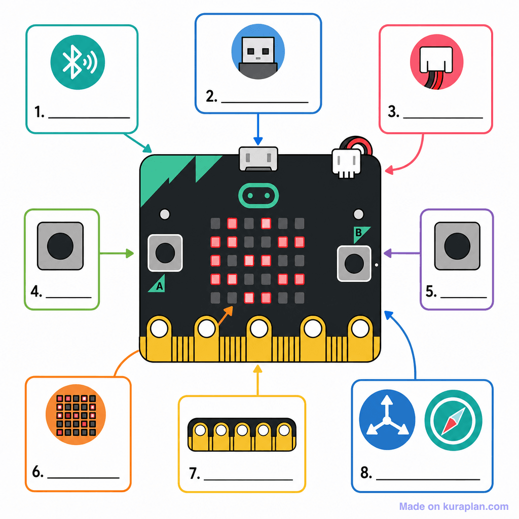 BBC micro:bit Components and Features (simple, unlabeled)