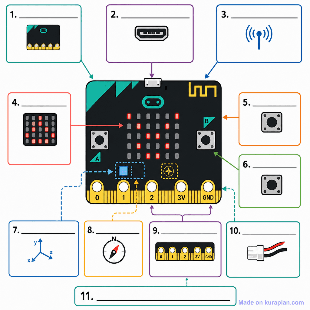 BBC micro:bit Components and Features (detailed, unlabeled)