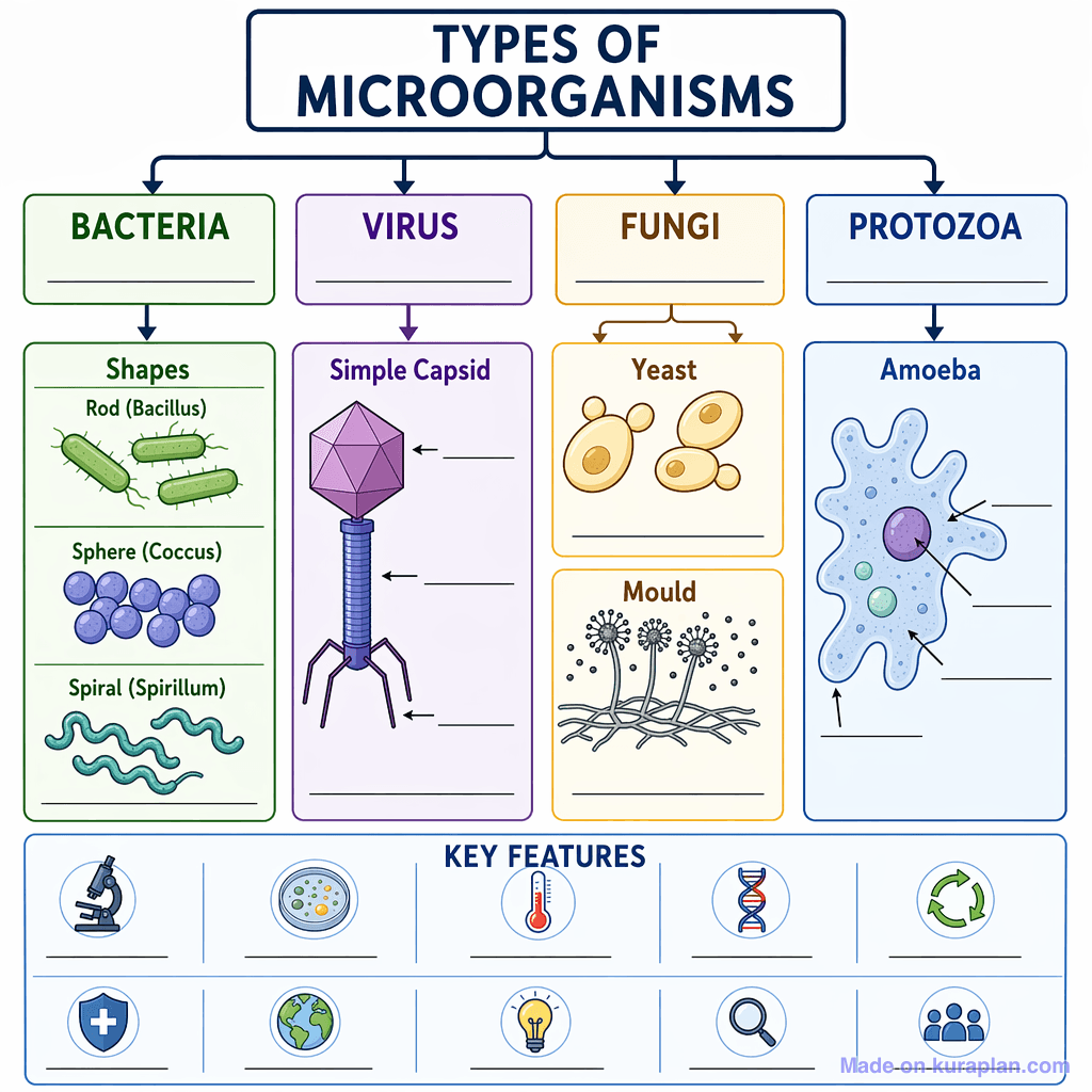 Types of Microorganisms (detailed, unlabeled)