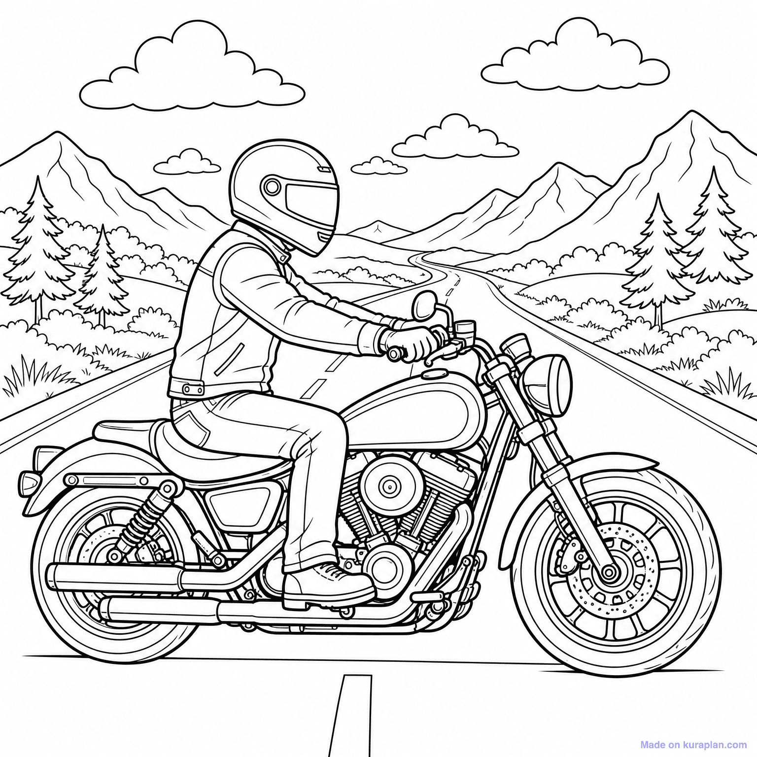 Motorcycle on Road — Coloring Page
