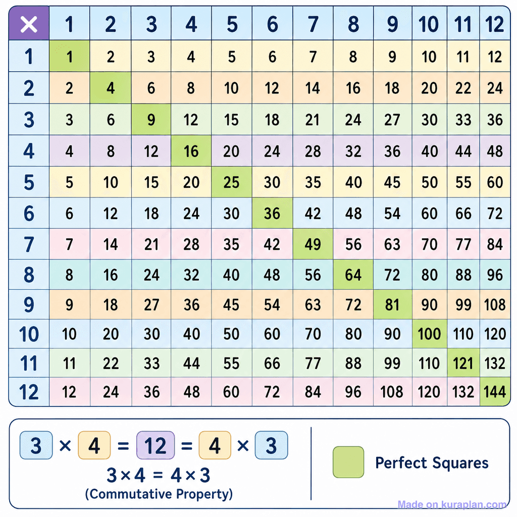 Multiplication Times Table Chart (1–12) (simple)