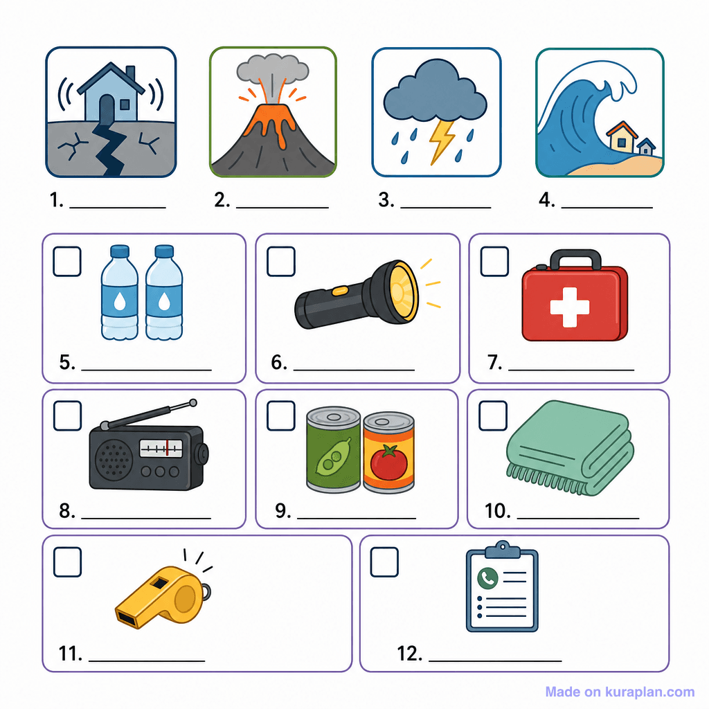Natural Hazard Preparedness & Emergency Kit (simple, unlabeled)