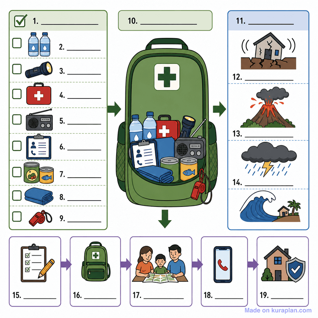 Natural Hazard Preparedness & Emergency Kit (detailed, unlabeled)