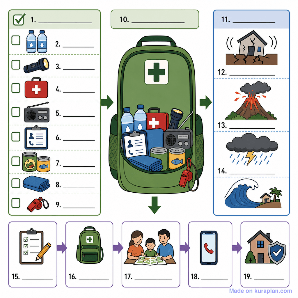 Natural Hazard Preparedness & Emergency Kit (detailed, unlabeled)