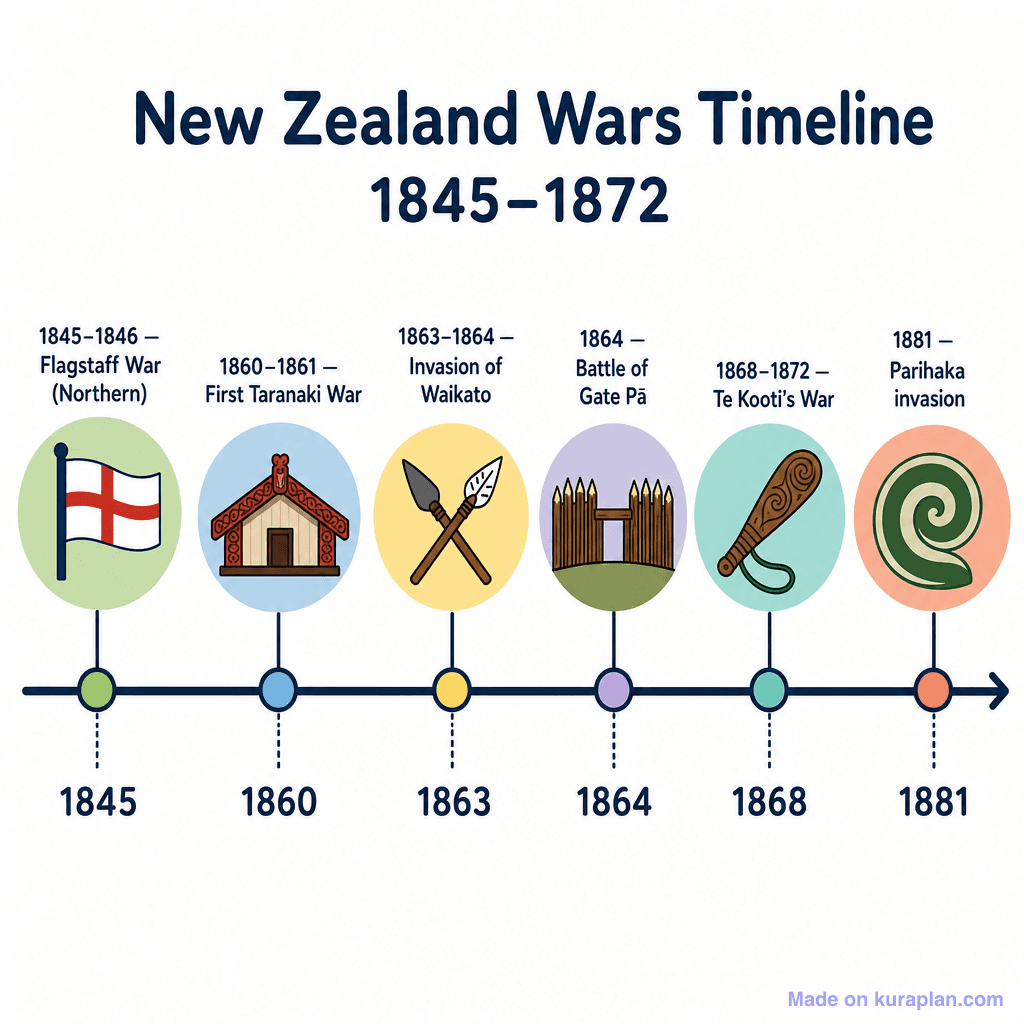 New Zealand Wars Timeline (1845–1872) (simple)