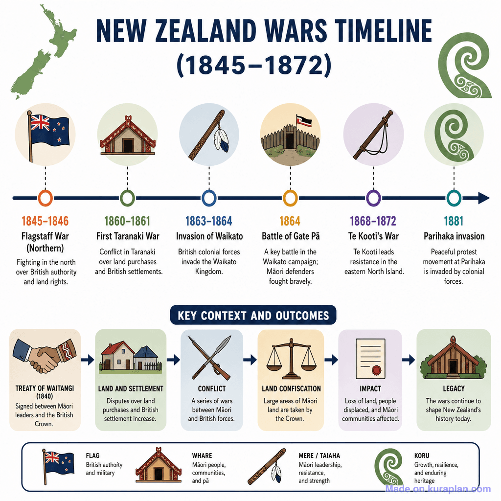 New Zealand Wars Timeline (1845–1872) (detailed)