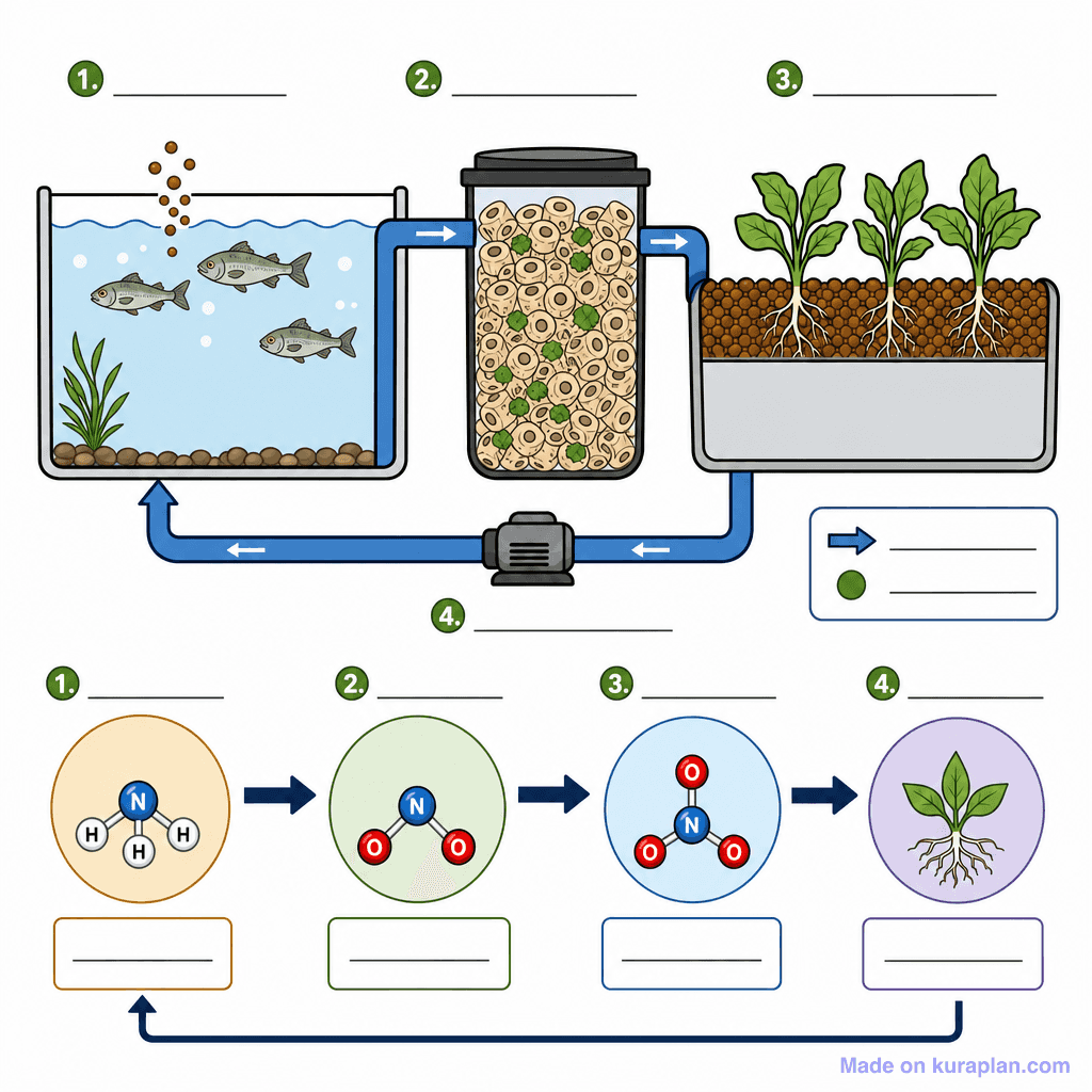 The Nitrogen Cycle in Aquaponics (detailed, unlabeled)