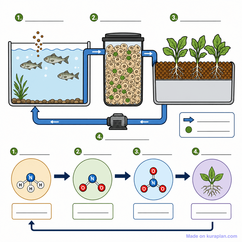 The Nitrogen Cycle in Aquaponics (detailed, unlabeled)