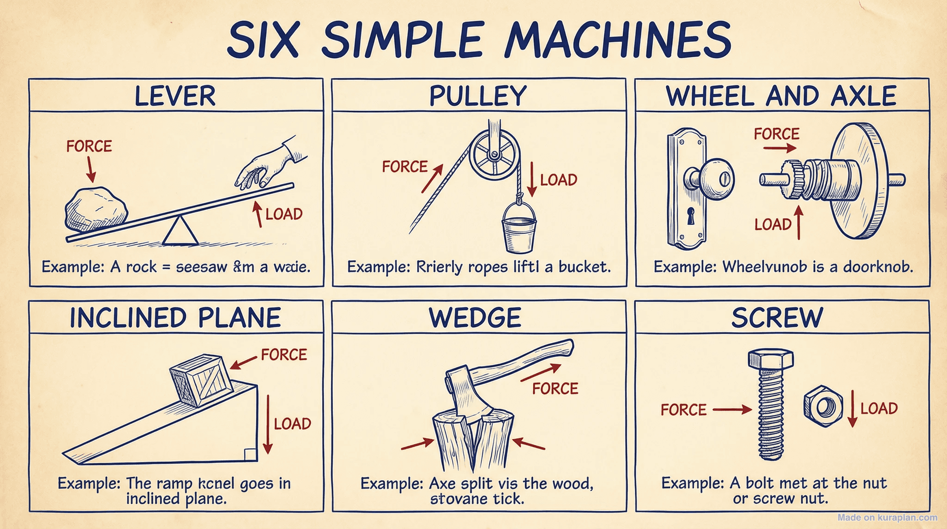 Simple machines diagram for physics education
