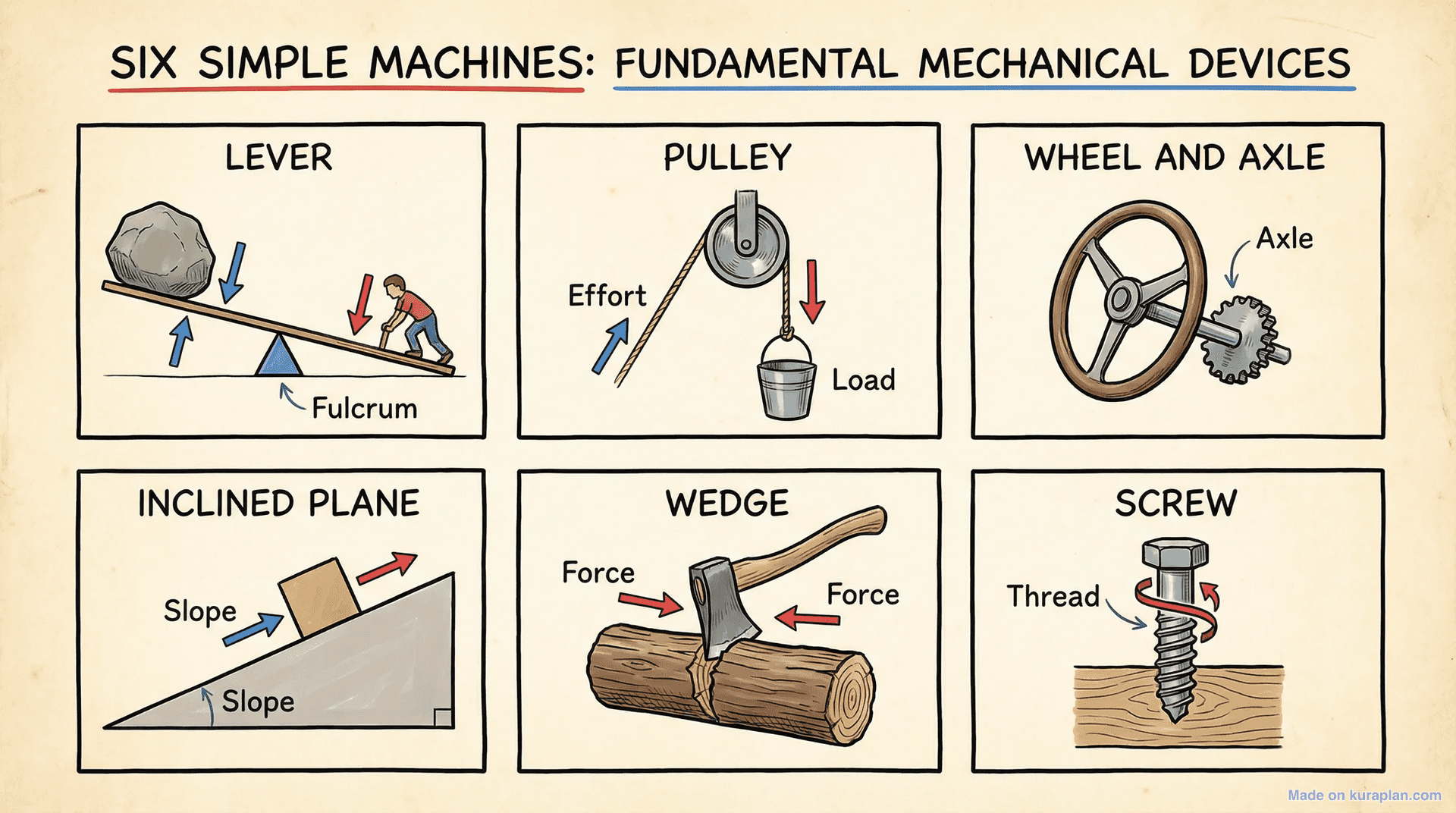 Simple machines diagram for physics education