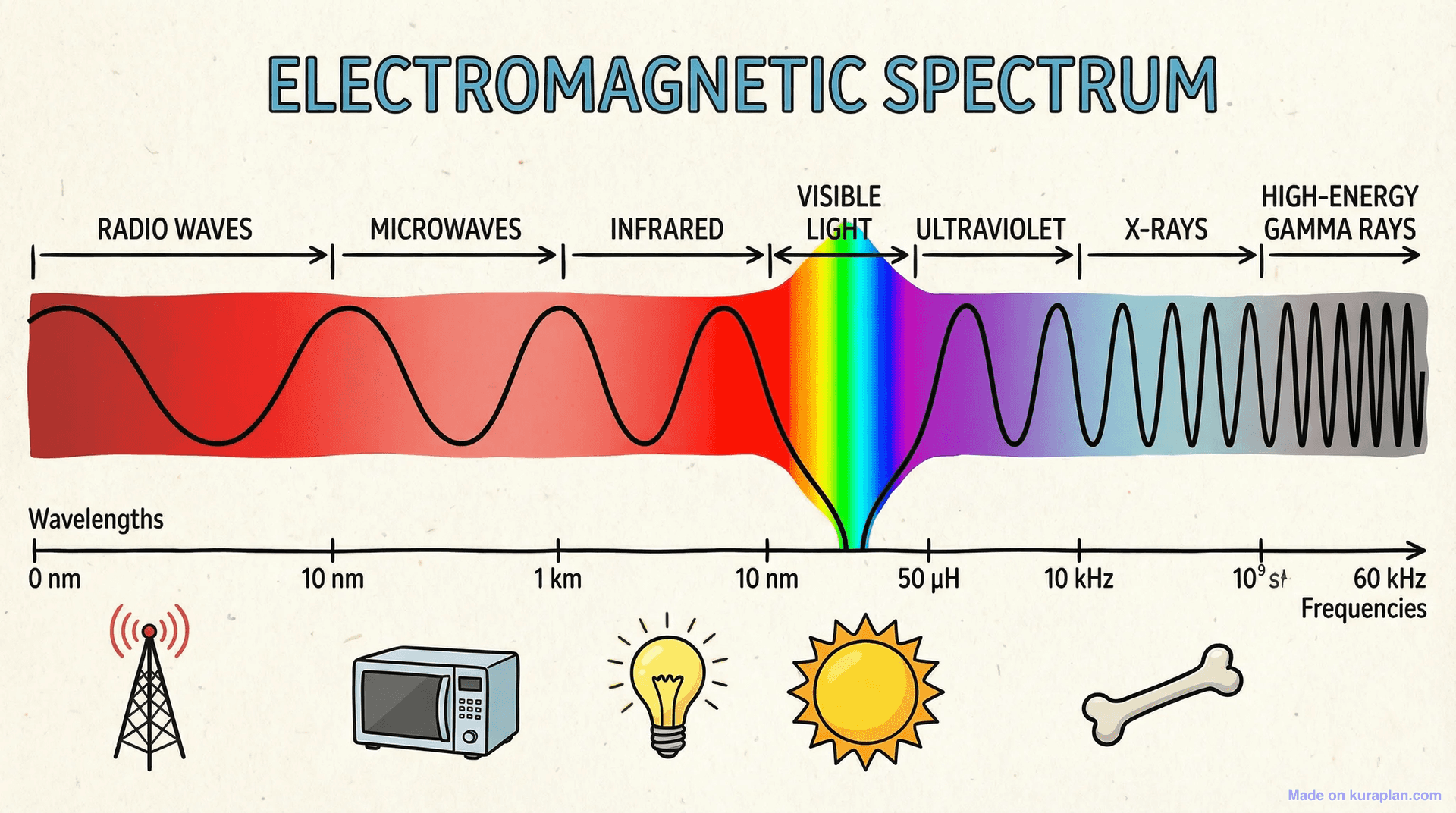 Electromagnetic spectrum diagram for physics education