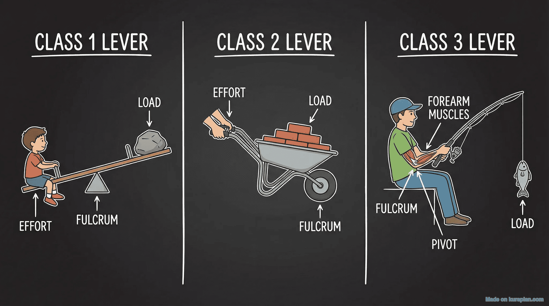 Lever types diagram for physics education