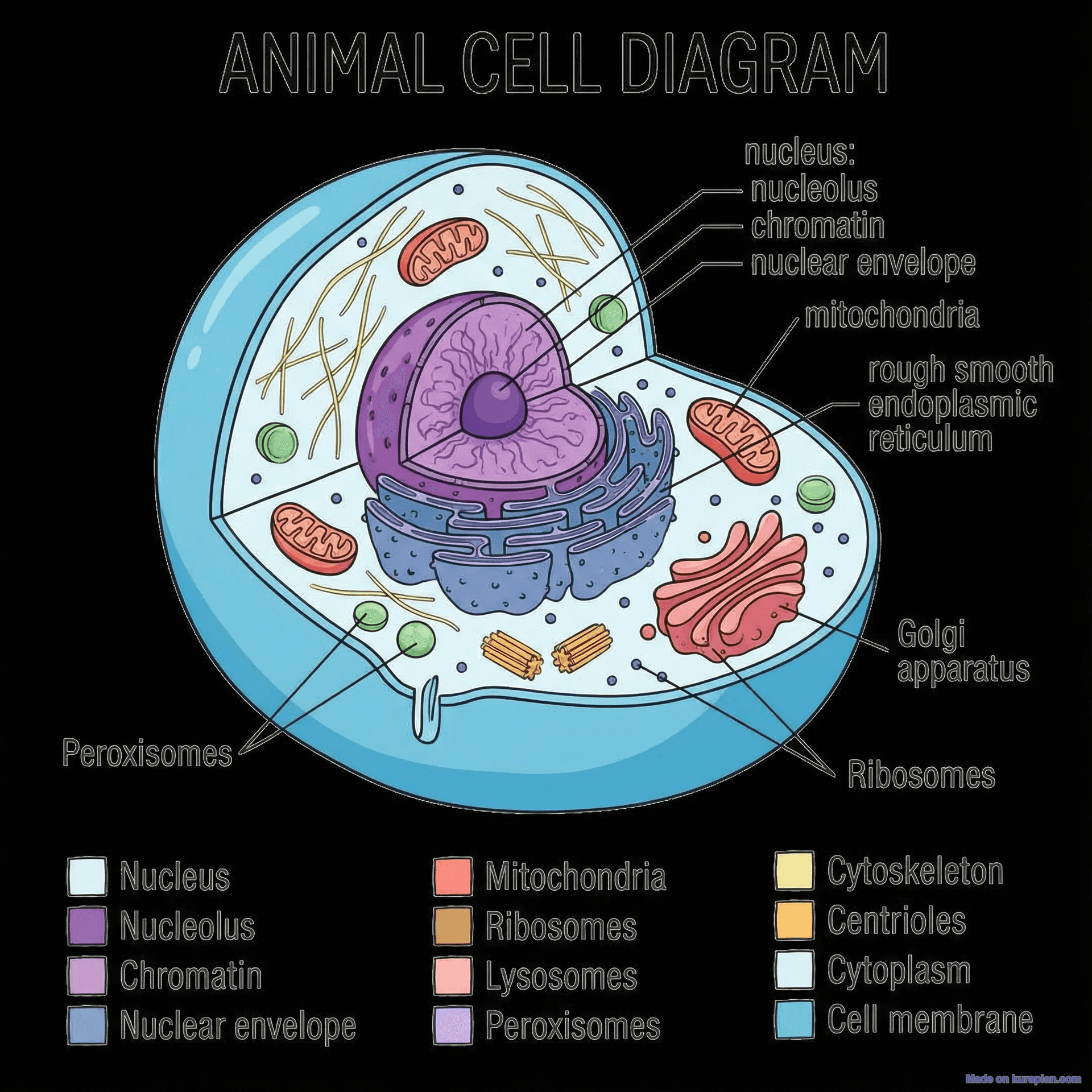 Animal cell diagram with labeled organelles for biology education
