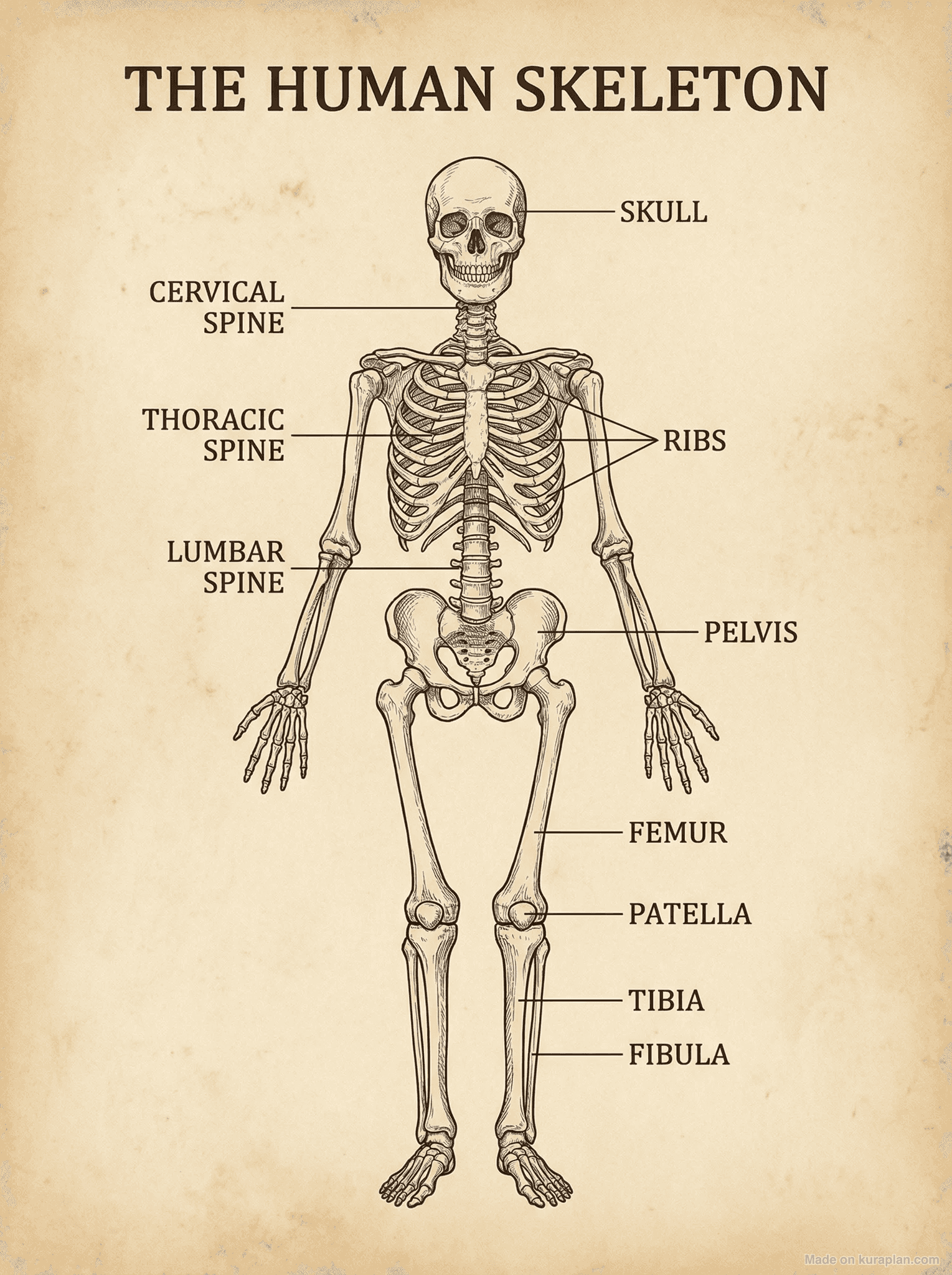 Human skeleton diagram for biology and health education