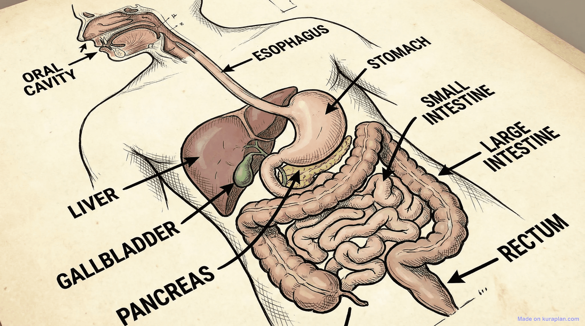 Human digestive system diagram for biology education