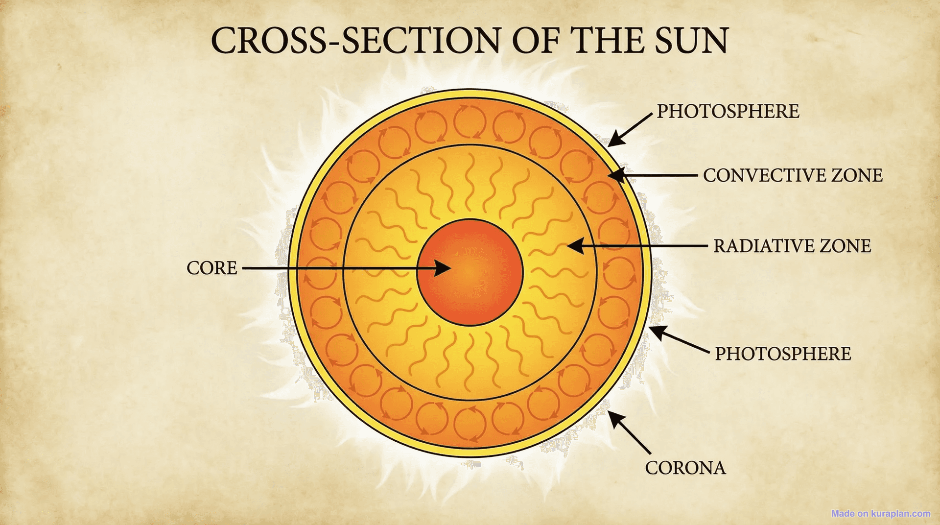 Sun structure diagram for astronomy education
