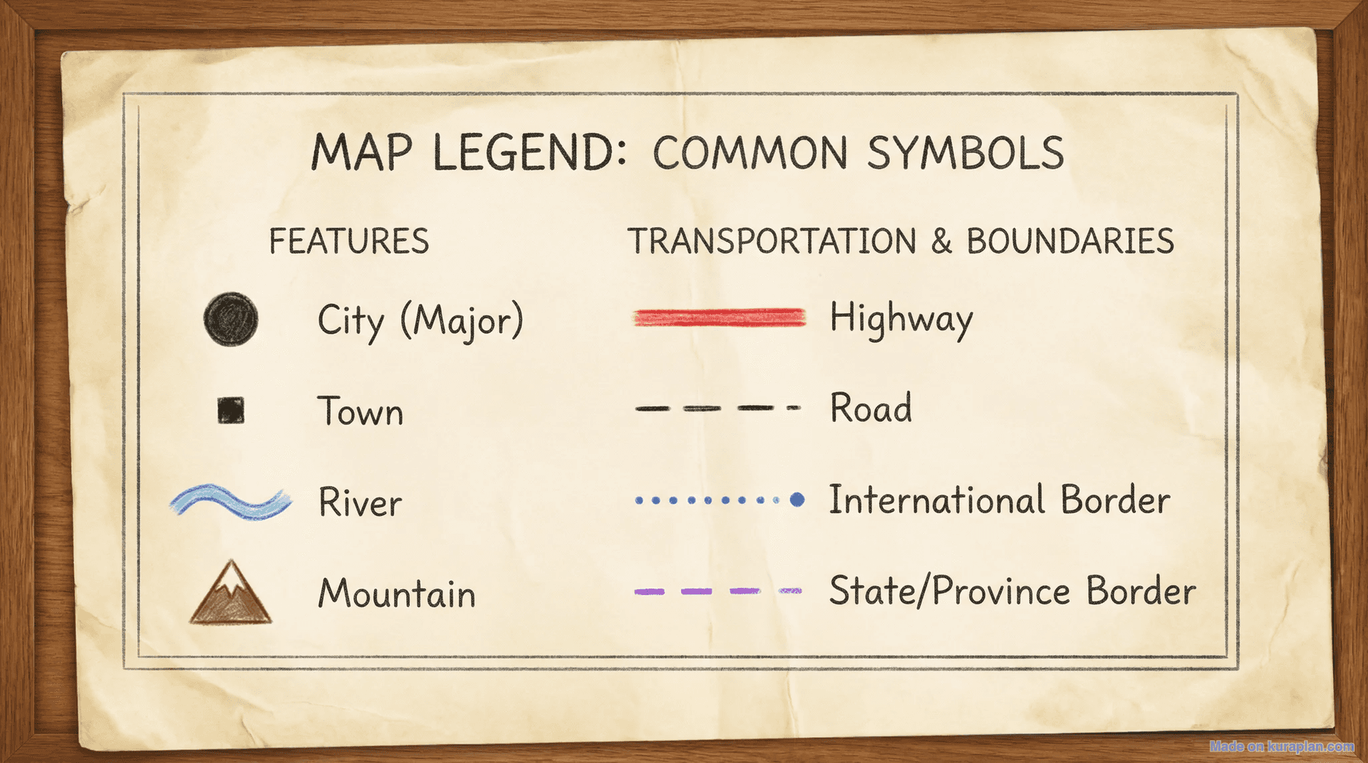 Map legend for geography education