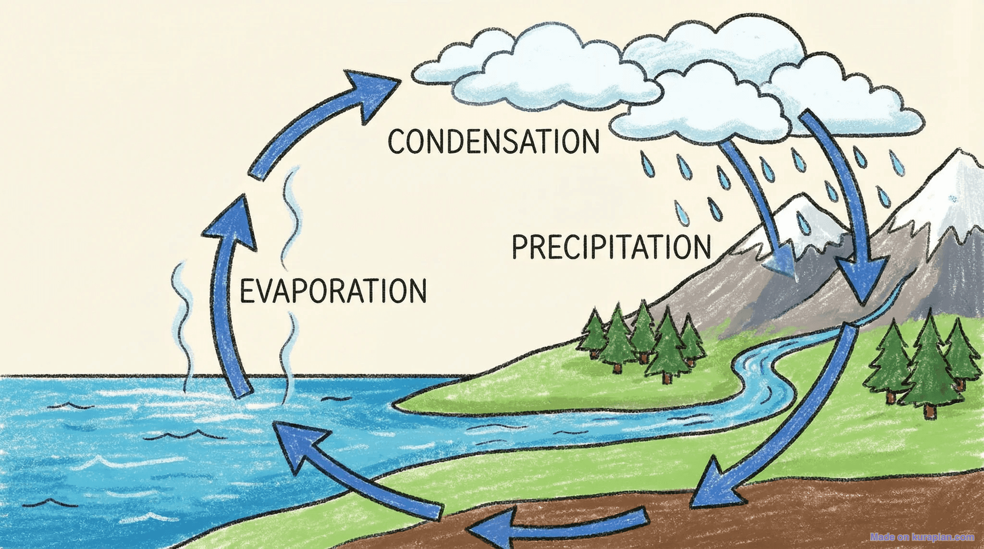 Water cycle diagram for science education