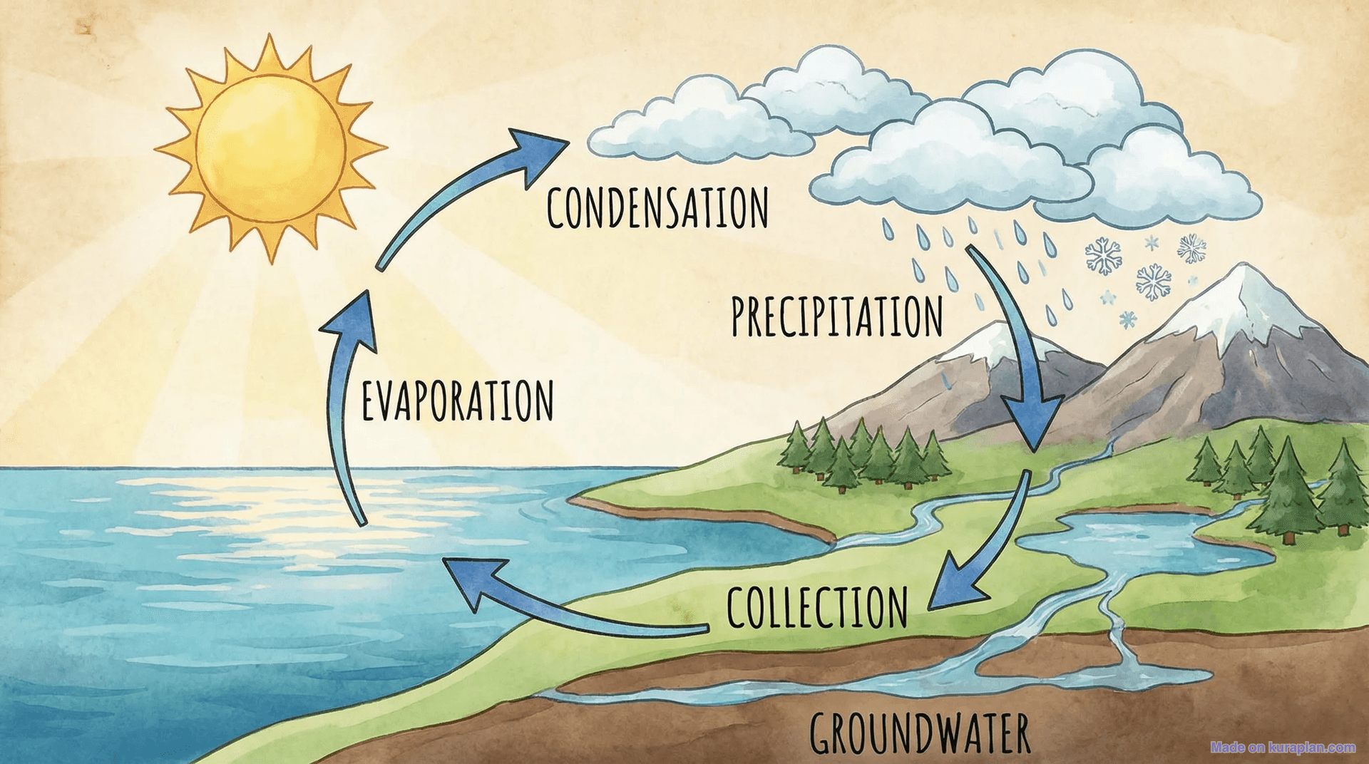 Water cycle diagram for earth science education
