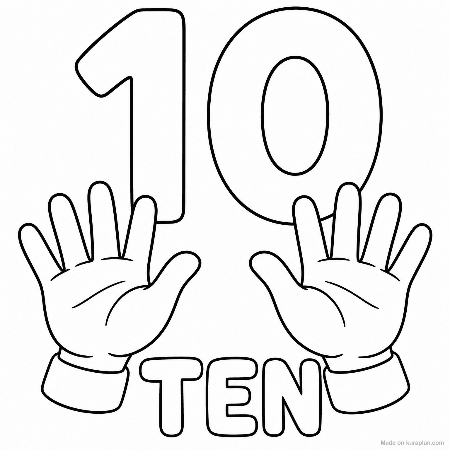 Number 10 - Ten Fingers — Coloring Page