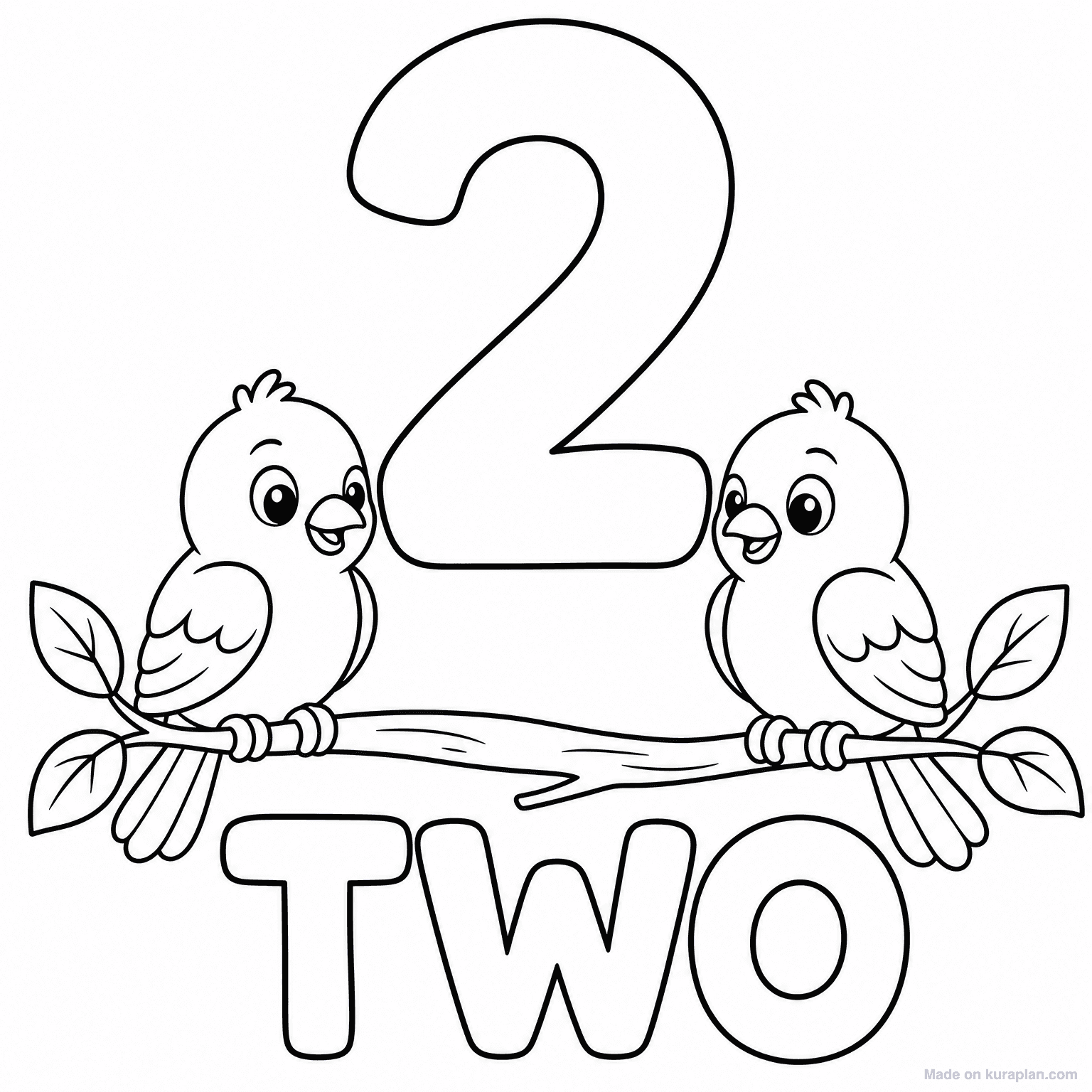 Number 2 - Two Birds — Coloring Page