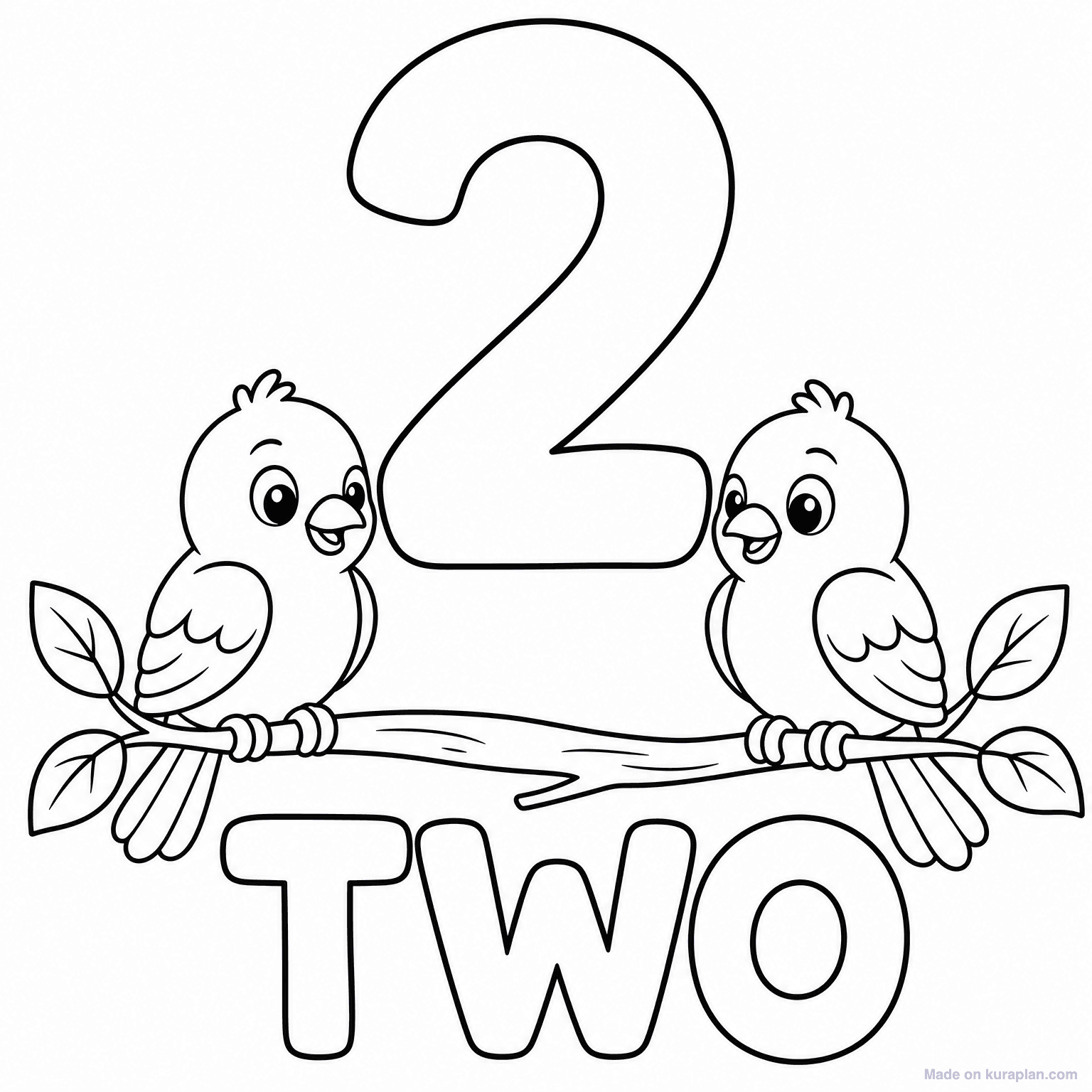 Number 2 - Two Birds — Coloring Page