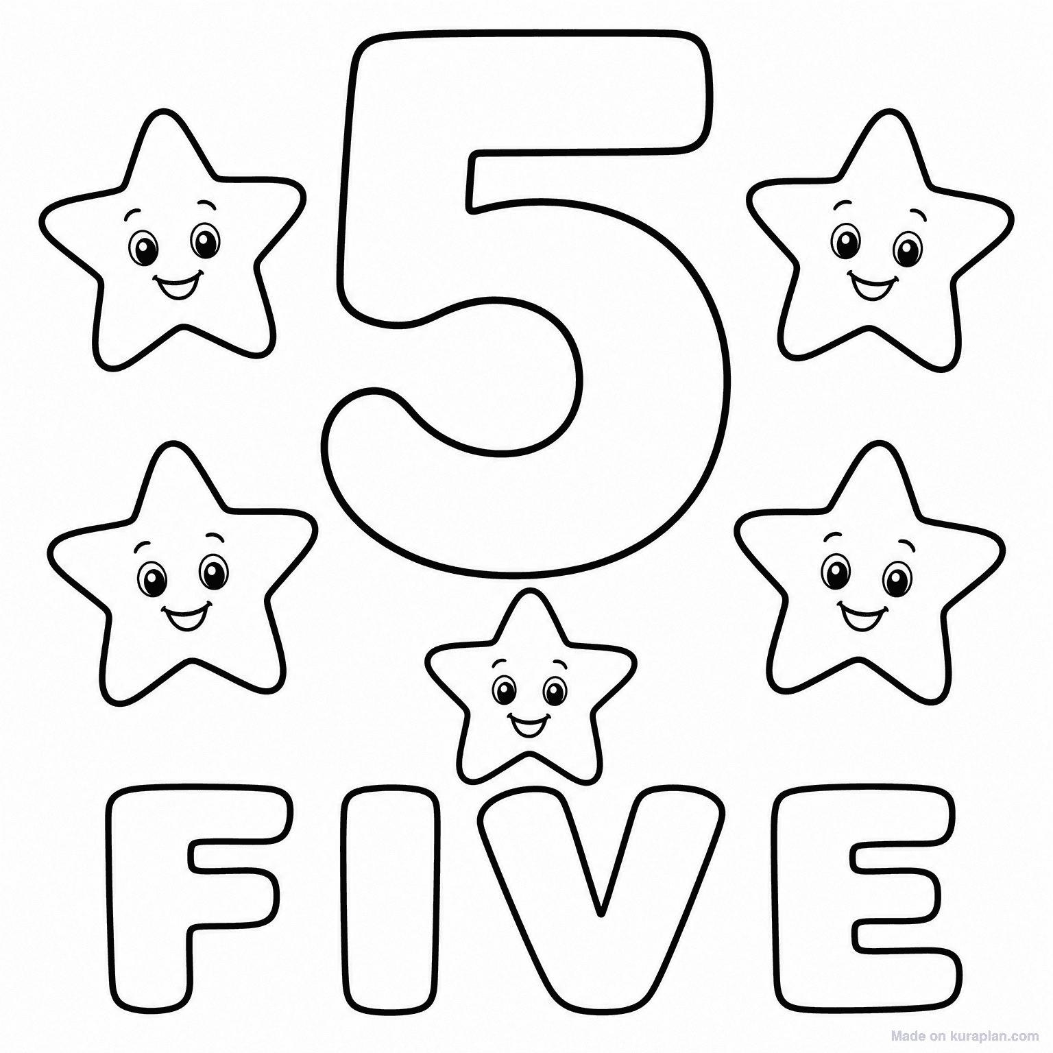 Number 5 - Five Stars — Coloring Page