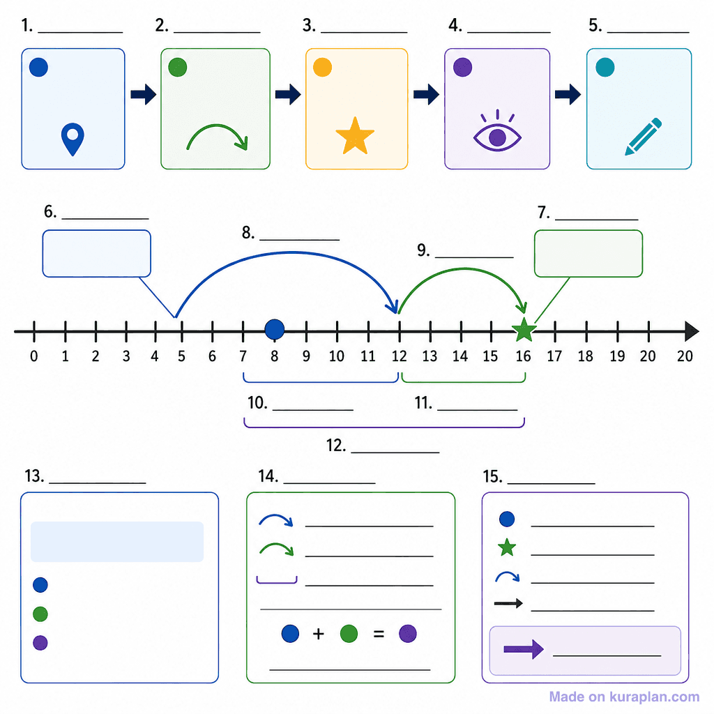 Number Line Addition – Jump Strategy (detailed, unlabeled)