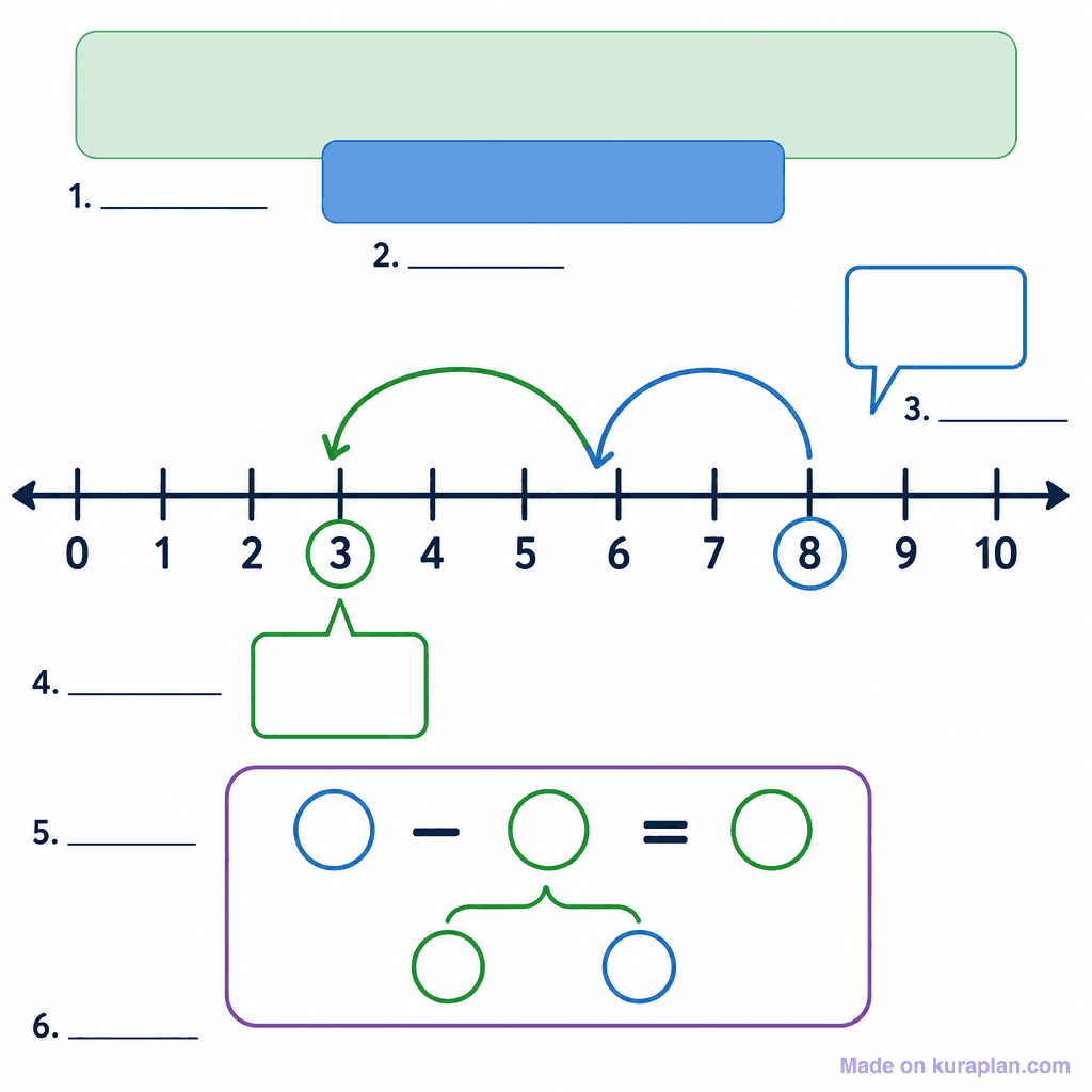 Number Line Subtraction – Jump Strategy (simple, unlabeled)