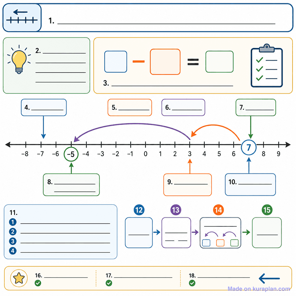 Number Line Subtraction – Jump Strategy (detailed, unlabeled)