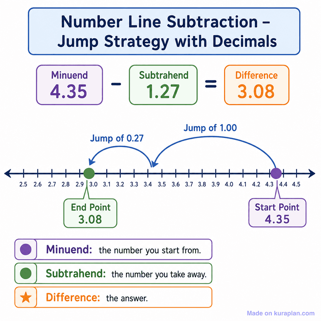 Number Line Subtraction – Jump Strategy with Decimals (simple)
