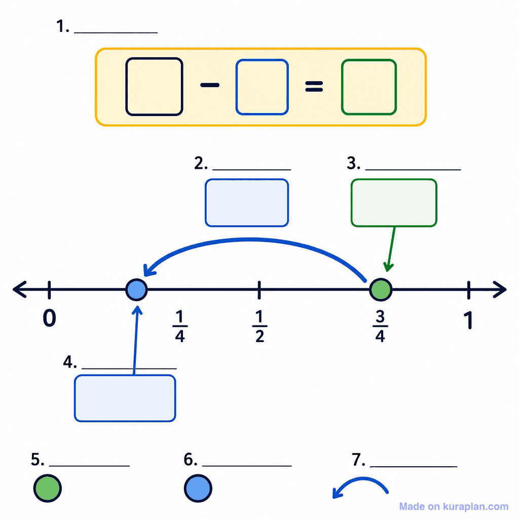Number Line Subtraction Jump Strategy (Fractions) (simple, unlabeled)