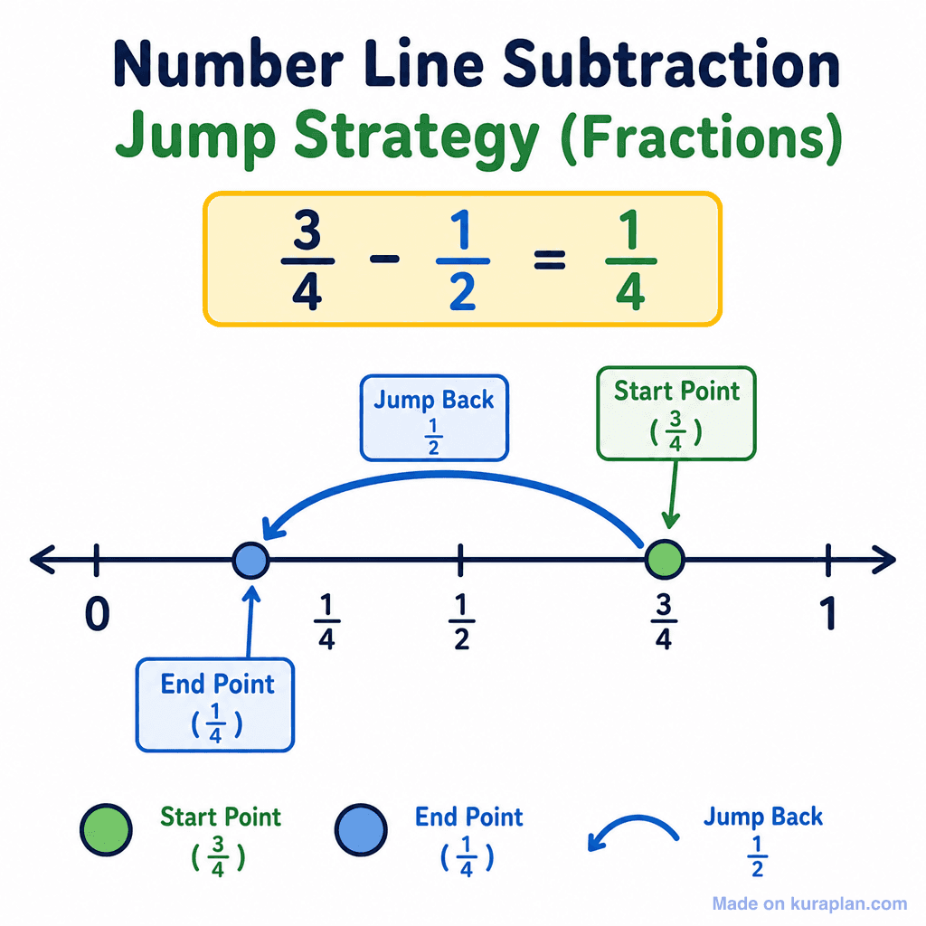 Number Line Subtraction Jump Strategy (Fractions) (simple)