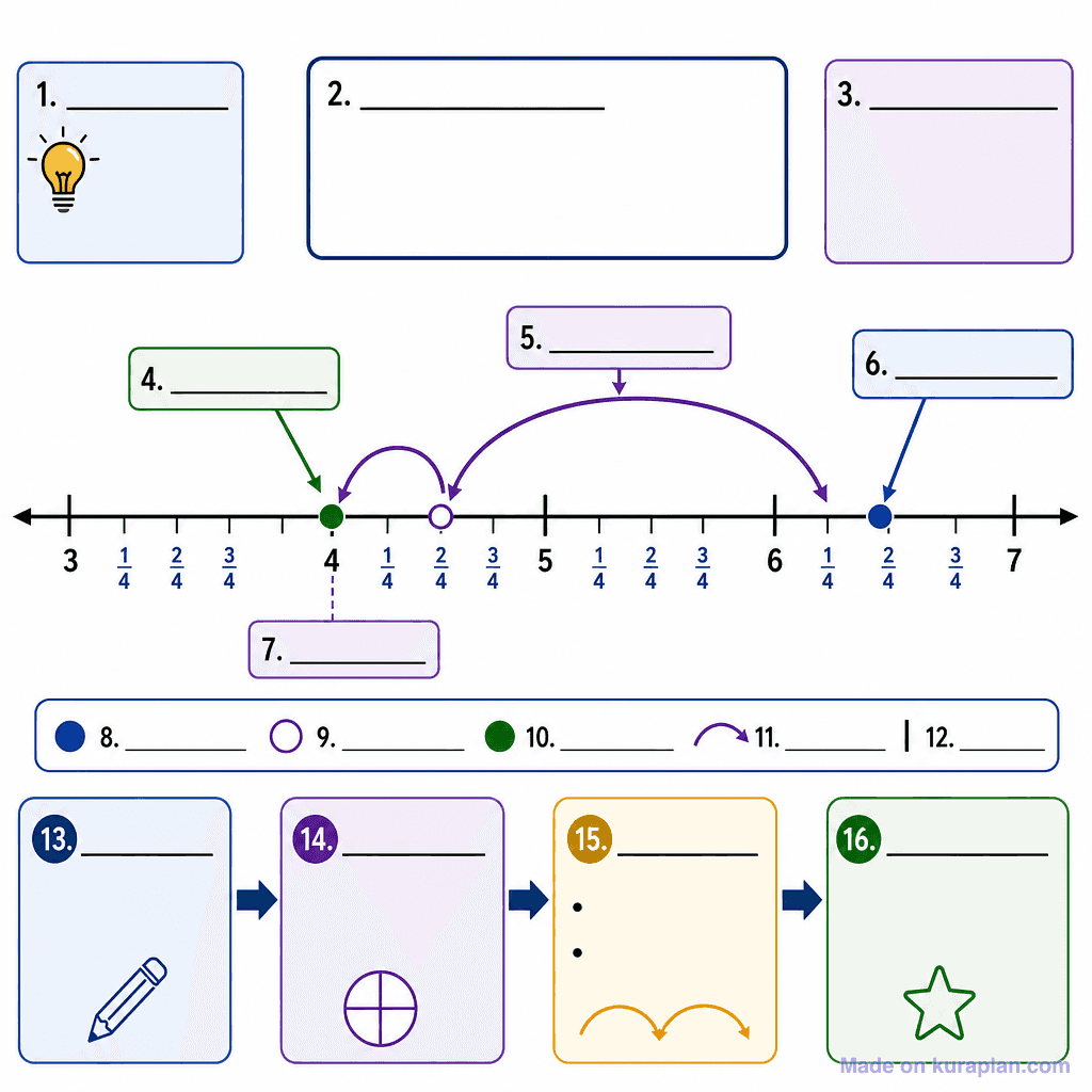 Number Line Subtraction Jump Strategy (Fractions) (detailed, unlabeled)