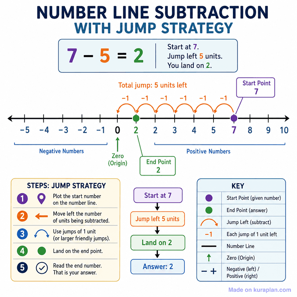 Number Line Subtraction with Jump Strategy (detailed)
